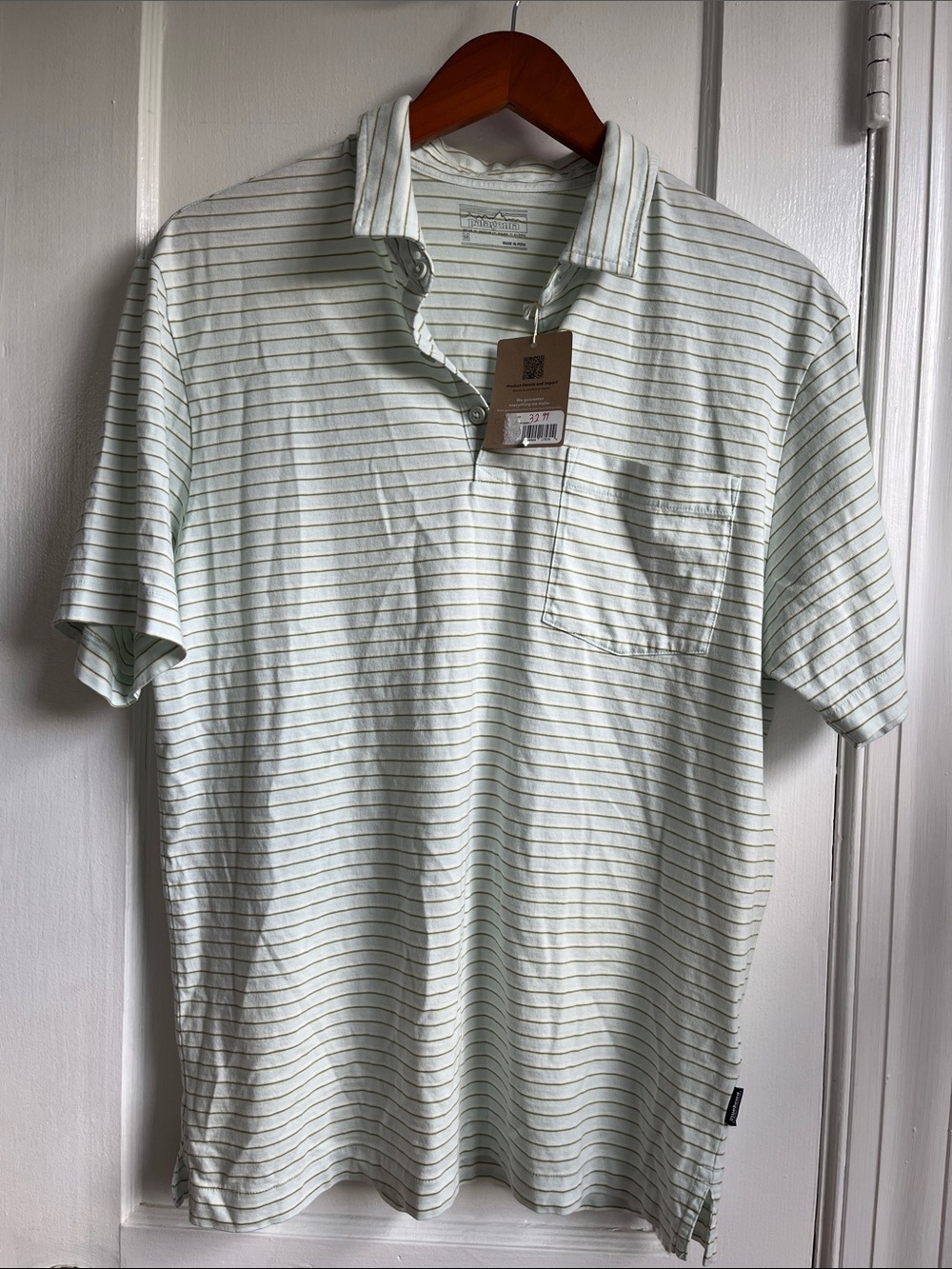 Patagonia Light Green Striped Polo Shirt